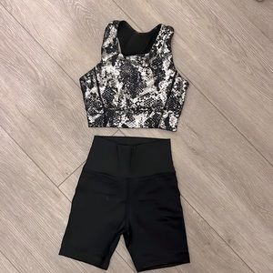Werk Dance, 2 piece set, silver metallic top, black shorts, size CL